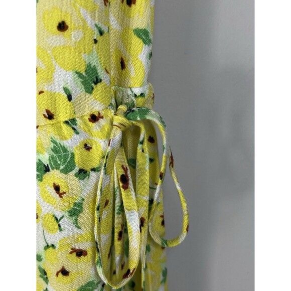 Loft Floral Pintucked Pleated Yellow Side Tie Button Flutter Sleeves Dress Sz S - Picture 7 of 12